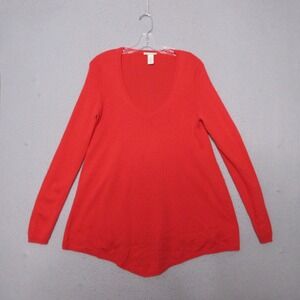 White Warren Sweater Tunic‎ Large Orange Cashmere Silk Lagenlook Scoop Neck Soft